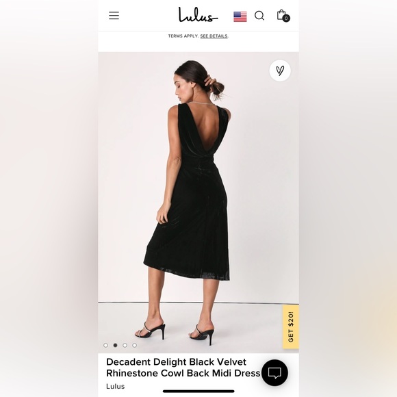 Lulu’s Decadent Delight Black Velvet Rhinestone Cowl Back Midi Dress - Picture 2 of 6